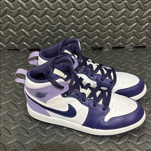 Nike Air Jordan’s Mid-Top Sneakers in White, Dark Purple & Lavender